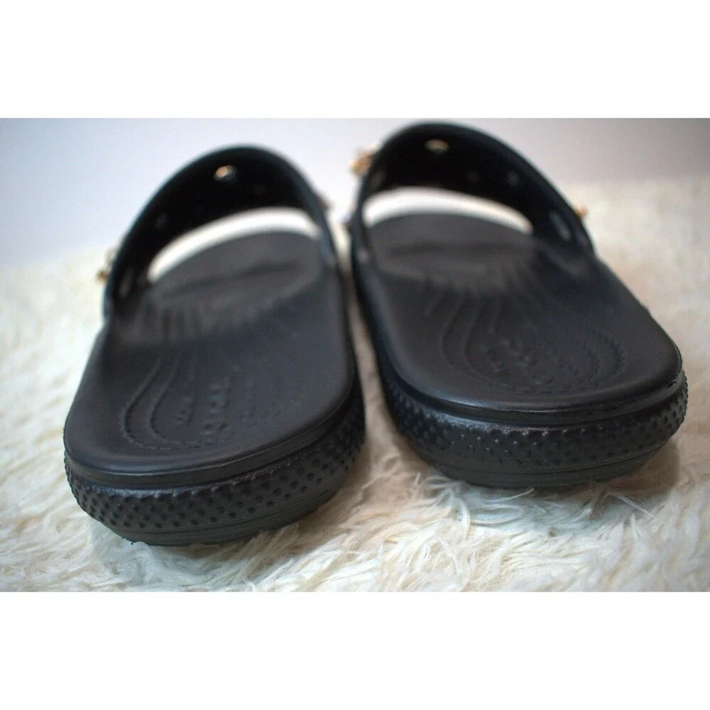 Crocs Slides Customized with Gold Luxe Charms (206761‑001 ) - Women's Size 10